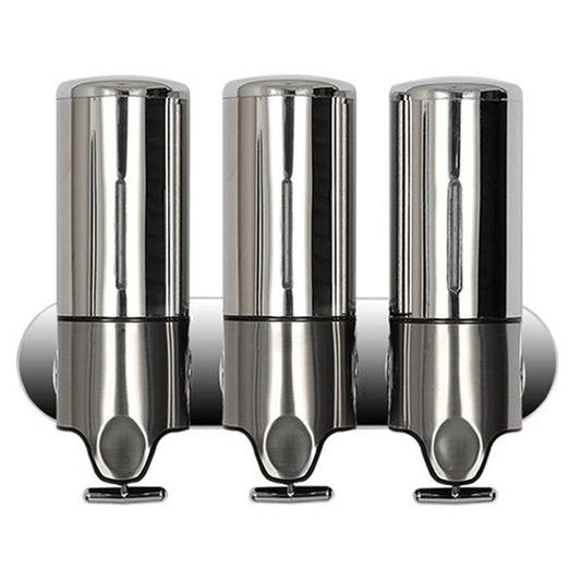 Triple Hotel Shower Manual Dispenser Wall Mounted Washing Liquid Shampoo Soap Bottle, Capacity: 1200ml (Stainless Steel)