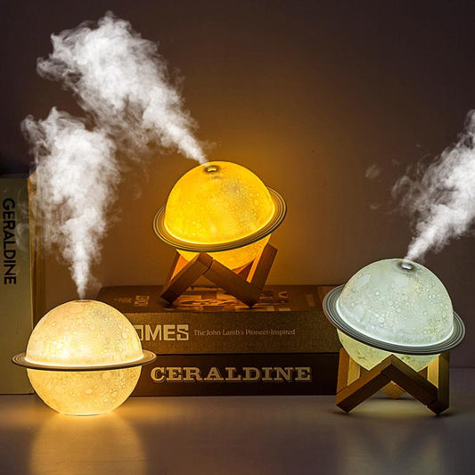 Humidifier USB Large Mist Volume Ambient Light Home Car Aromatherapy Humidifier Decoration Ornament(Moon Planet)