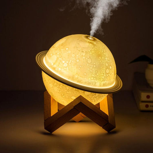 Humidifier USB Large Mist Volume Ambient Light Home Car Aromatherapy Humidifier Decoration Ornament(Moon Planet)