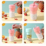 420ml 6 Blades Straw Juice Cup USB Charging Portable Fruit Juicer Smoothie Maker(Pink)