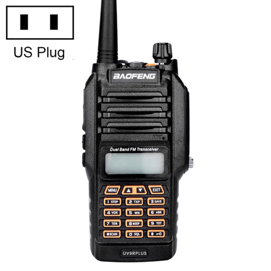 جهاز اتصال لاسلكي محمول باليد ثنائي النطاق مقاوم للماء من باوفينج BF-UV9R Plus بقوة 10 وات، مزود بمقبس أمريكي، طراز BF-UV9Rplus
