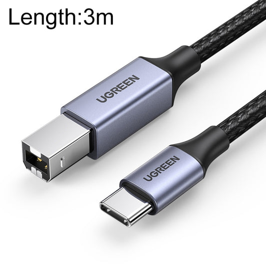 كابل بيانات مضفر من النايلون من يوجرين من النوع C / USB-C إلى النوع B للطابعات، الطول: 3 أمتار، الطول: 3 أمتار
