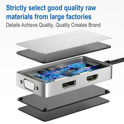 محول موزع متعدد الوظائف 5 في 1 من ULT-unite بمنفذ USB-C / Type-C إلى منفذ صوت 3.5 مم + VGA + DP + HDMI + PD