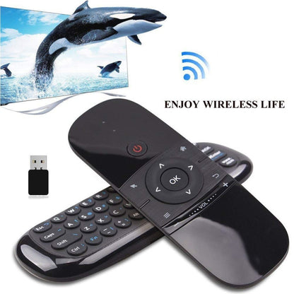 W1 Wireless QWERTY 57-Keys Keyboard 2.4G Air Mouse Remote Controller with LED Indicator for Android TV Box, Mini PC, Smart TV, Projector, HTPC, All-in-one PC / TV, W1