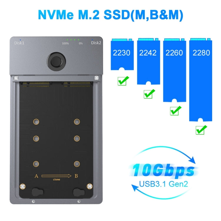 Rocketek ME921 USB3.1 Gen2 Dual M.2 Solid State Drive Box NVMe Docking Station, UK Plug, UK Plug