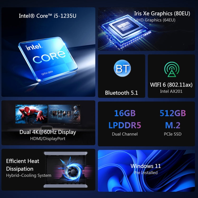 CHUWI CoreBox i5 Mini PC, 16GB+512GB Win11 System Intel Core i5-1235U Deca Core up to 4.4GHz, Support WiFi, Bluetooth, HDMI, SATA HDD, RJ45, i5-12450H 16GB+512GB
