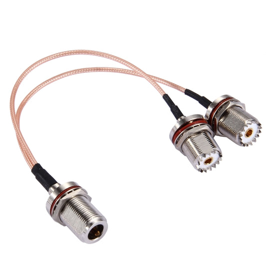 كابل RG316 بطول 20 سم من أنثى N بحلقة مقاومة للماء إلى 2 أنثى UHF بحلقة مقاومة للماء، بطول 20 سم من أنثى N إلى 2 أنثى UHF