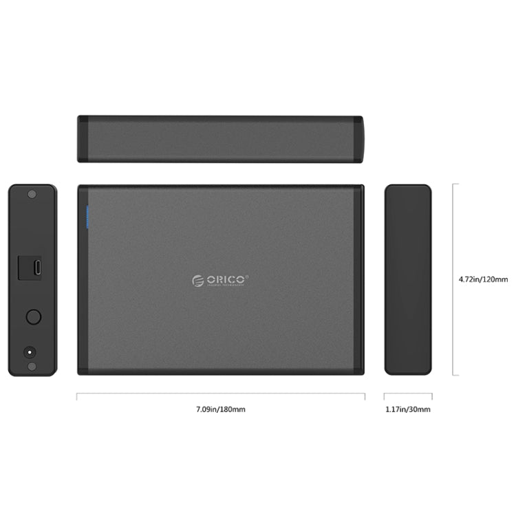 علبة قرص صلب محمول ORICO 7688C3 سعة 8 تيرابايت مقاس 3.5 بوصة بمنفذ USB-C / Type-C مع قاعدة قابلة للفصل، طول الكابل: 1 متر
