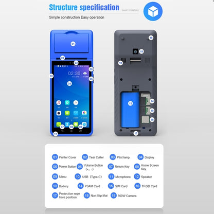 جهاز POS-6000 إصدار 4G، 1 جيجابايت + 8 جيجابايت، 58 مم، جهاز POS محمول باليد، 5.5 بوصة، ماسح ضوئي لرمز الاستجابة السريعة، يعمل بنظام Android، قابس الاتحاد الأوروبي، 1 جيجابايت + 8 جيجابايت