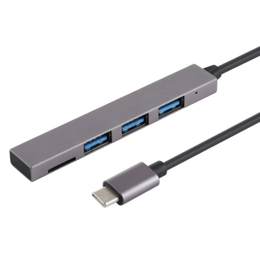 قارئ بطاقات TF T-809B + 3 منافذ USB 3.0 إلى محول USB-C / Type-C HUB، طول الكابل: 13 سم