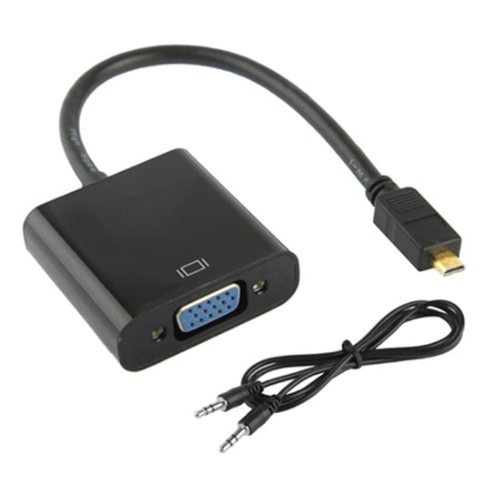 كابل محول فيديو ميكرو HDMI ذكر إلى VGA أنثى بدقة Full HD 1080P بطول 22 سم مع كابل صوت، ميكرو HDMI