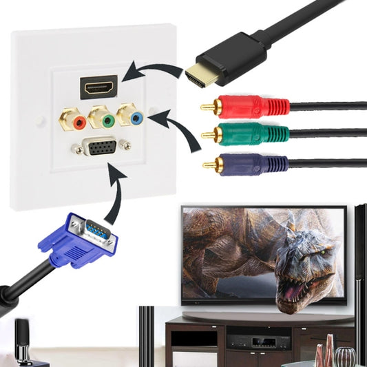 لوحة حائط بمقبس HDMI أنثى + 3 مقابس RCA أنثى + مقبس VGA أنثى