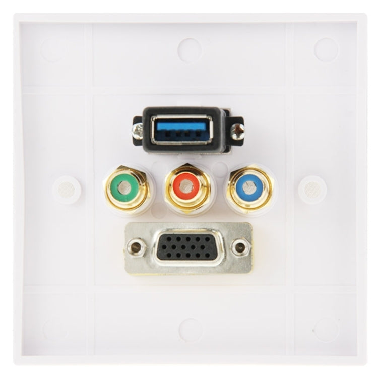لوحة حائط بمقبس USB 3.0 أنثى + 3 مقابس RCA أنثى + مقبس VGA أنثى