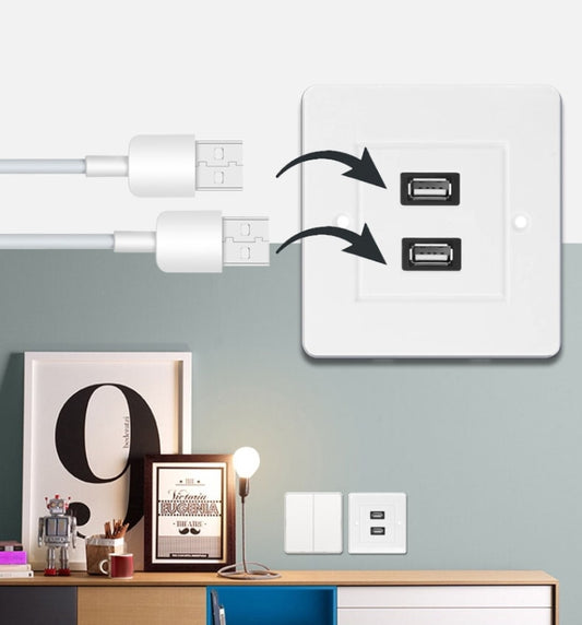 لوحة شاحن حائط منزلية بمقبسين USB 2.0 أنثويين، لوحة حائط، منفذين USB 2.0