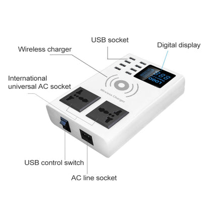 YC-CDA10W 10W Multi Port USB Intelligent Digital Display Fast Charging Wireless Charger, UK Plug, SAS1048A, SAS1048B, SAS1048C