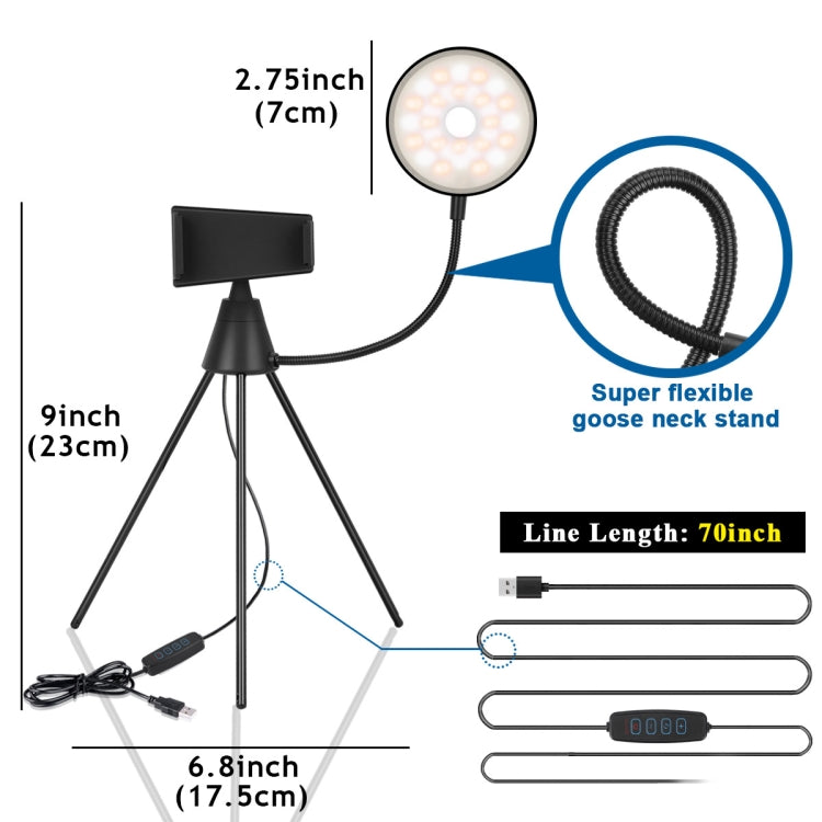 NS-08 LED Dimmable Ring Lamp with Phone Tripod Stand Holder