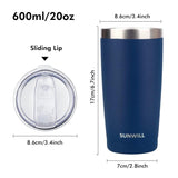 600ml Stainless Steel Vacuum Insulated Coffee Travel Mug Double Wall Thermal Cup