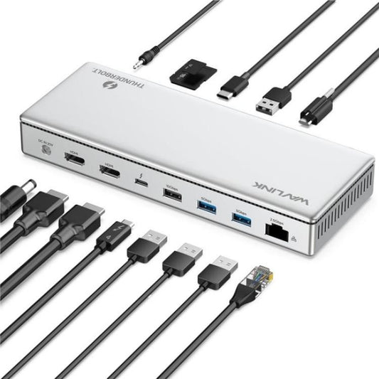 WAVLINK UTD45 96 واط شحن شاشة 8K / 4K Thunderbolt 4 محطة إرساء 13 في 1، قابس أمريكي، قابس بريطاني، قابس أوروبي، قابس أسترالي