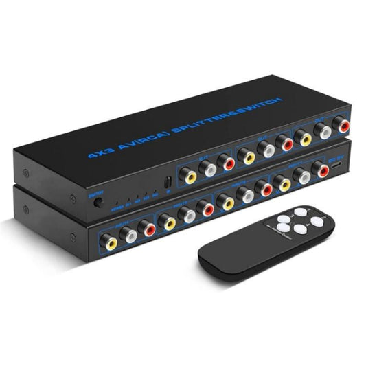 محول إشارة الصوت والفيديو المركب AV 4 في 3 مخرج RCA، صندوق موزع AV، قابس أمريكي، قابس أوروبي
