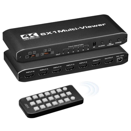 موزع شاشة JQF2 4K سلس، أوضاع عرض متعددة، 6 في 1 مخرج HDMI متعدد المشاهد، قابس أمريكي، قابس أوروبي