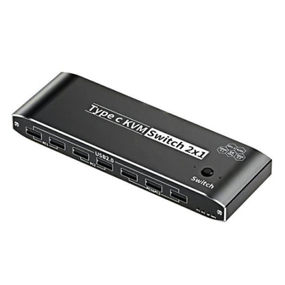 K8 With RJ45 Ethernet Port 2 In 1 Out Type C KVM Switcher 7 USB 2.0 Ports Docking Station, K8