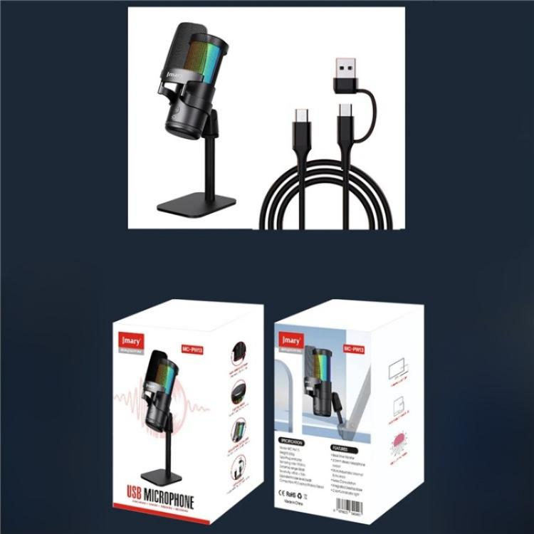 JMARY MC-PW13 360 Degree Rotating RGB Light Desktop Microphone, MC-PW13