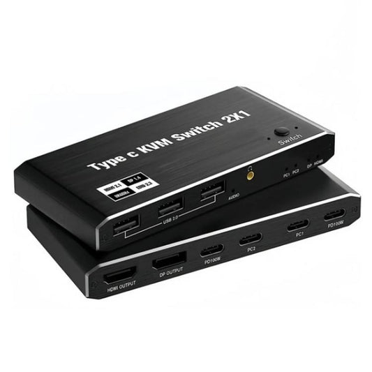 K7 مع 3 منافذ USB 2.0 8K 60Hz HD / DP 100W PD شحن نوع C KVM Switch، K7