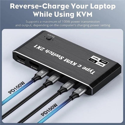 K7 مع 3 منافذ USB 2.0 8K 60Hz HD / DP 100W PD شحن نوع C KVM Switch، K7