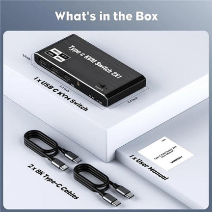 K7 مع 3 منافذ USB 2.0 8K 60Hz HD / DP 100W PD شحن نوع C KVM Switch، K7