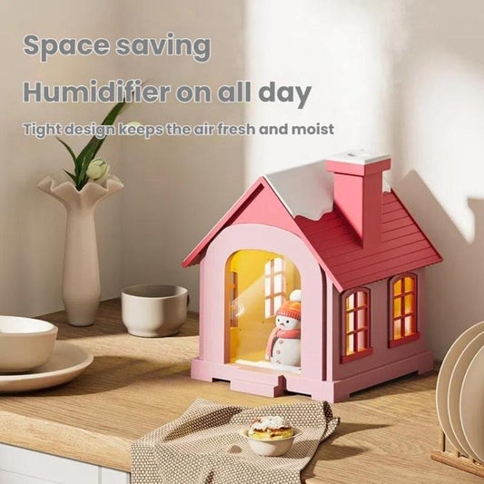 500ML Portable Mini Snow House Humidifier – USB Desktop Air Humidifier with Snowman Design & Colorful Ambient Light