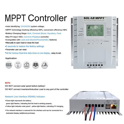 وحدة تحكم شحن الطاقة الشمسية MPPT P60 60A 12V/24V مع خاصية التعرف التلقائي