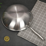 Household Stainless Steel Oil-free and Uncoated Flat-bottom Wok Suitable for Induction Cooker Gas