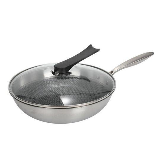 Household Stainless Steel Oil-free and Uncoated Flat-bottom Wok Suitable for Induction Cooker Gas