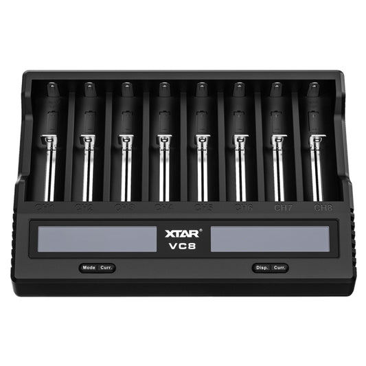 شاحن بطارية XTAR مزود بشاشة LCD وثماني فتحات وشاحن سريع QC3.0 من النوع C لبطاريات 21700 / 18650، VC8
