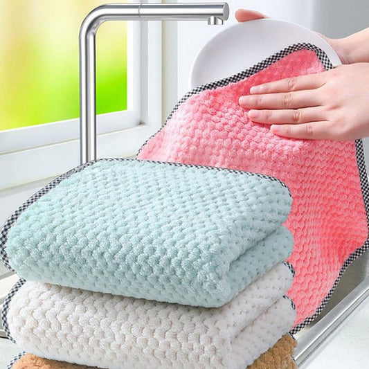 4pcs Hand Towel Hangable Dishcloth Kitchen Rag Non-Stick Oil Absorbent Towel(Color Random Delivery)