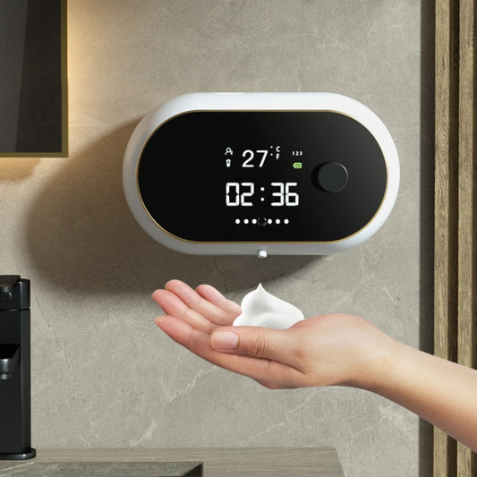 W2 Wall-mounted USB Charging Automatic Foam Soap Dispenser With Time Temperature Display(White)