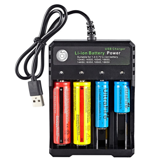 شاحن بطارية ليثيوم 18650 4.2 فولت مستقل عن USB بأربعة منافذ، و4 منافذ USB (أسود)