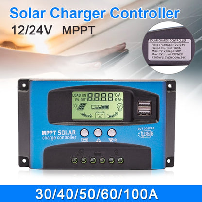 YCX-003 30-100A Solar Charging Controller with LED Screen & Dual USB Port Smart MPPT Charger, 12/24V 30A, 12/24V 40A, 12/24V 50A, 12/24V 60A, 12/24V 100A, 12/24/36/48/60V 40A, 12/24/36/48/60V 100A, 12/24/36/48/60V Wifi 100A