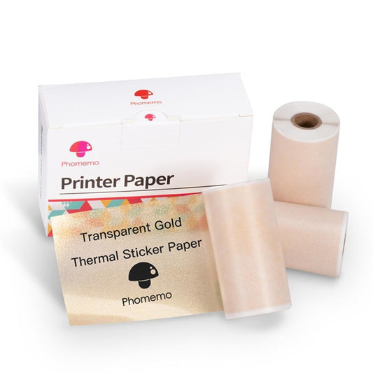 ورق طباعة ملصقات حراري مقاس 50 مم لطابعات Phomemo M02 / M02S / M02Pro، 3 لفات/عبوة، مع حروف سوداء على خلفية من مسحوق الذهب، وأسفل من مسحوق الذهب