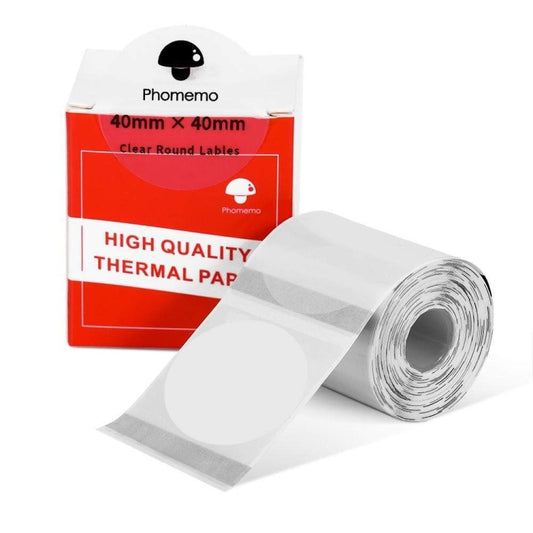 لـ Phomemo M110 / M200 180 قطعة / لفة 40 × 40 مم دائرية شفافة ذاتية اللصق، 180 قطعة / لفة 40 × 40 مم دائرية شفافة