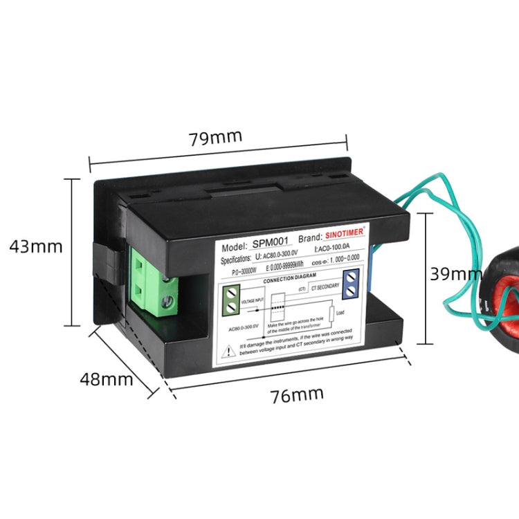 SINOTIMER SPM001 AC LED Digital Voltmeter Frequency Factors Meter Power Monitor, AC80-300V 100A, AC200-450V 100A