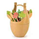 16pcs Fruit Forks + 1pc Barrel Mini Wheat Fiber Material Tableware Set Snack Dessert Forks