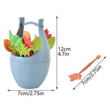 16pcs Fruit Forks + 1pc Barrel Mini Wheat Fiber Material Tableware Set Snack Dessert Forks
