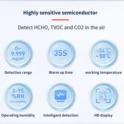5 In 1  Air Quality Monitor TVOC HCHO CO2 Detector Temperature Humidity Tester, D7