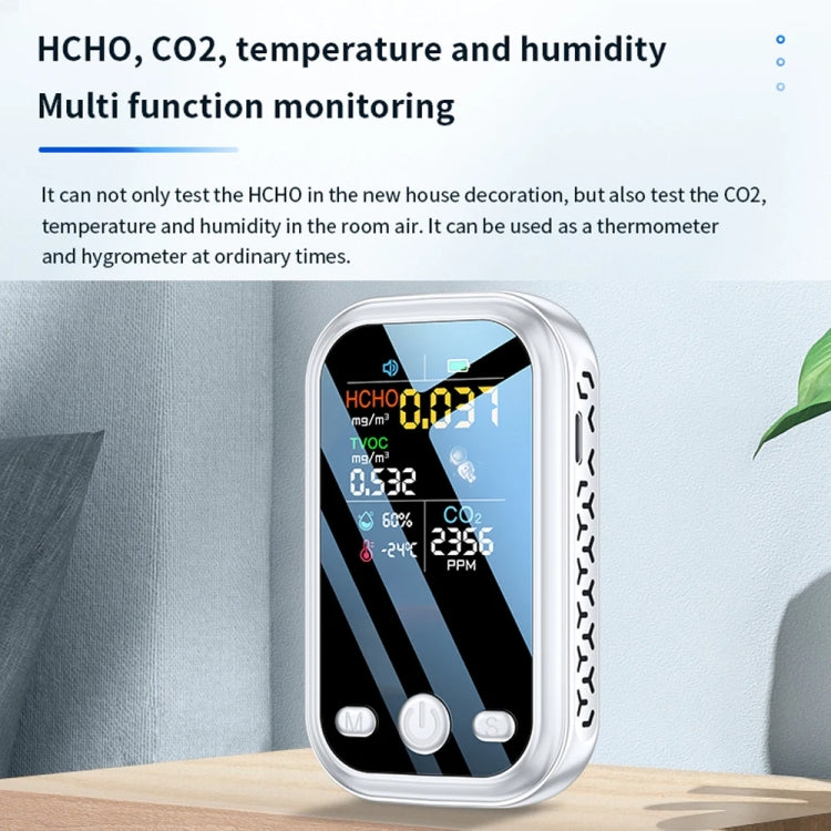 5 In 1  Air Quality Monitor TVOC HCHO CO2 Detector Temperature Humidity Tester, D7