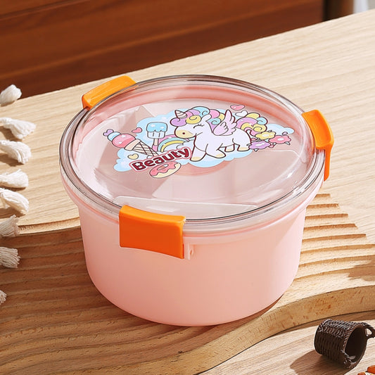 1100ml Cartoon Round Microwaveable Bento Box Outdoor Student Lunch Box
