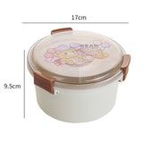 1100ml Cartoon Round Microwaveable Bento Box Outdoor Student Lunch Box