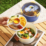 1100ml Cartoon Round Microwaveable Bento Box Outdoor Student Lunch Box