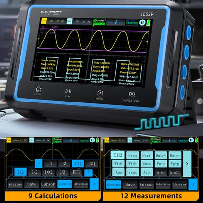 FNIRSI 2C53P Dual Channel Flat Panel Digital Oscilloscope Multimeter Signal Generator 3 In 1, 2C53P