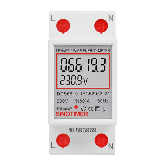 عداد طاقة أحادي الطور DDS6619 80A 230V Din Rail عداد جهد تيار عداد طاقة، بدون إضاءة خلفية، مع إضاءة خلفية